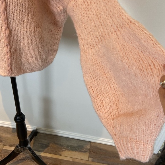 Oneon Women's Mohair Virgin Wool Handknitted Sweater Size L Pink Balloon Sleeve - Picture 7 of 13